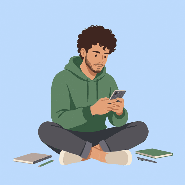 Estudante usando WhatsApp